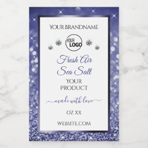 White Royal Blue Glitter Product Label Logo Jewels