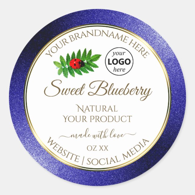 White Royal Blue Product Labels Ladybug with Logo (Front)
