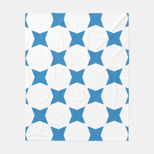 White & Royal Pastel Blue Star Pattern Design Fleece Blanket (Front)