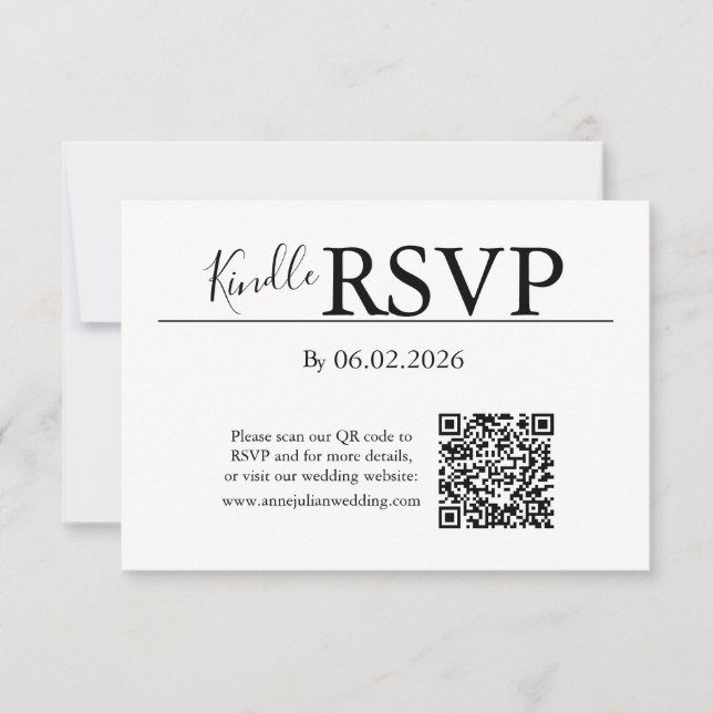 White RSVP QR Code Card for Modern Wedding (Front)