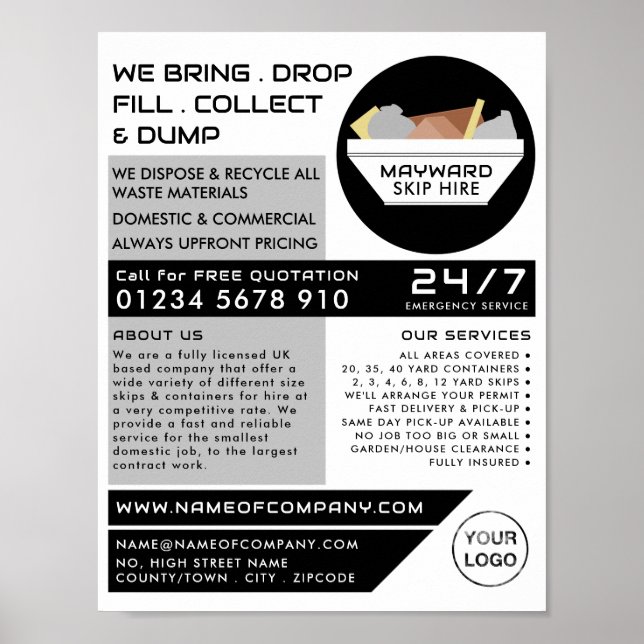 White Rubbish Skip, Skip/Dumpster Company Poster (Front)