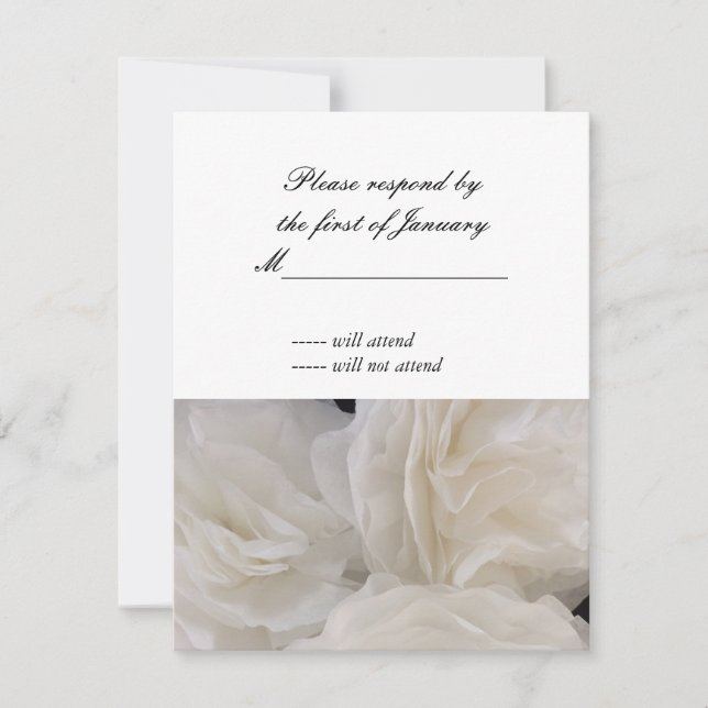 White Ruffled Paper Flowers Reply Card (Front)