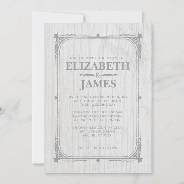 White Rustic Barn Wood Wedding Invitations (Front)