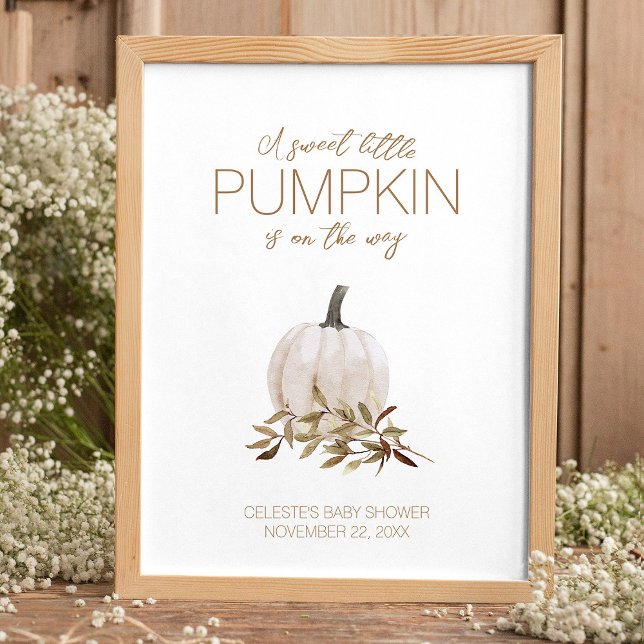 White Rustic Boho Pumpkin Baby Shower Welcome Poster (Creator Uploaded)