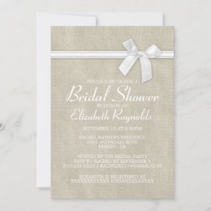 White Rustic Burlap Bridal Shower Invitations