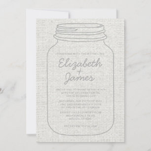 White Rustic Burlap Mason Jar Wedding Invitations