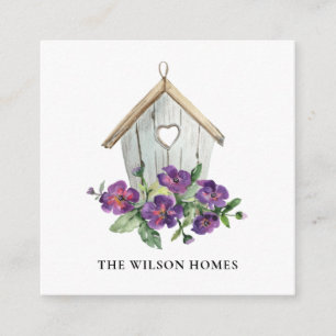 WHITE RUSTIC FLORAL BIRDHOUSE REAL ESTATE REALTOR SQUARE BUSINESS CARD
