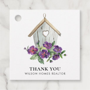 WHITE RUSTIC FLORAL BIRDHOUSE REALTOR THANK YOU FAVOUR TAGS