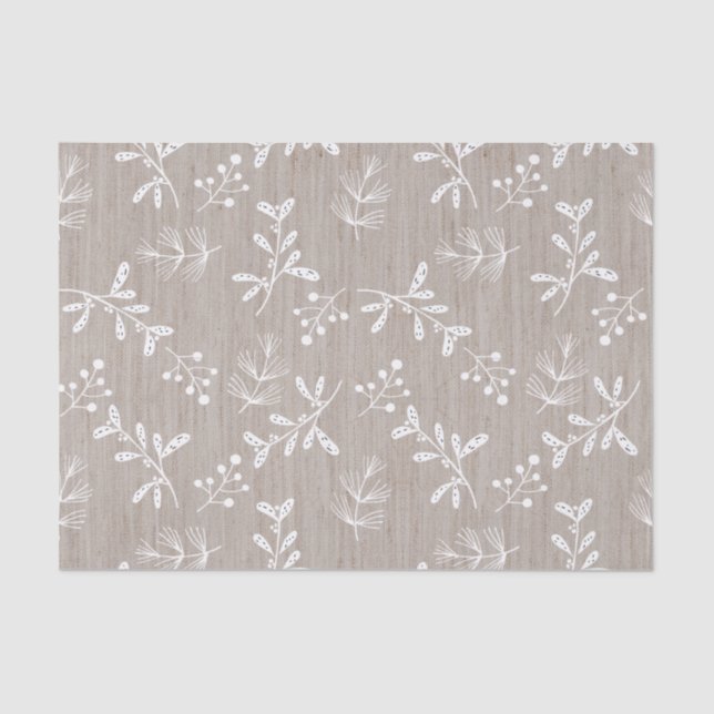 White Rustic Floral Christmas Tissue Paper (Front)