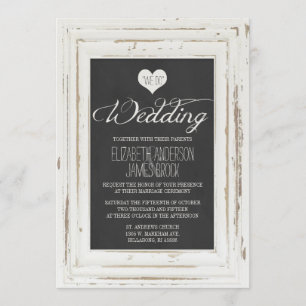 White Rustic Frame Chalk Wedding Invitation