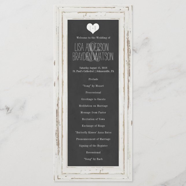 White Rustic Frame Chalk Wedding Program Programme (Front)