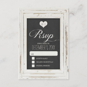 White Rustic Frame Chalk Wedding RSVP Card 3