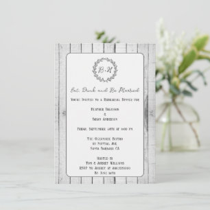 White Rustic Monogram Rehearsal Dinner Invitation