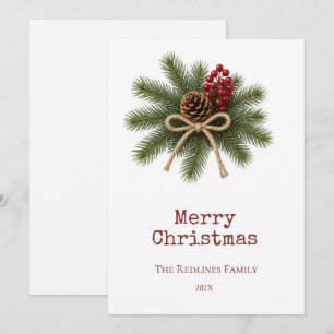 White Rustic Pinecone & Evergreen Merry Christmas Holiday Card