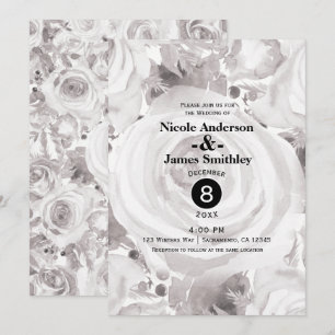 White Rustic Winter Roses Elegant Wedding Invitation