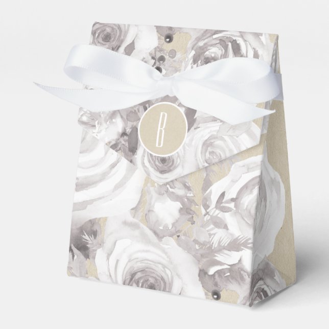 White Rustic Winter Roses Shabby Chic Kraft Favour Box (Front Side)