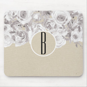 White Rustic Winter Roses Shabby Chic Kraft Mouse Pad