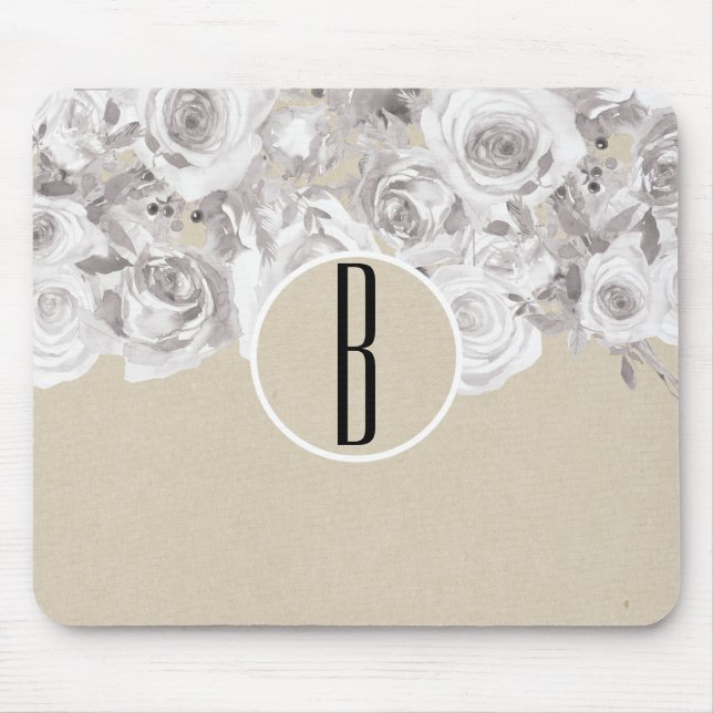 White Rustic Winter Roses Shabby Chic Kraft Mouse Pad (Front)
