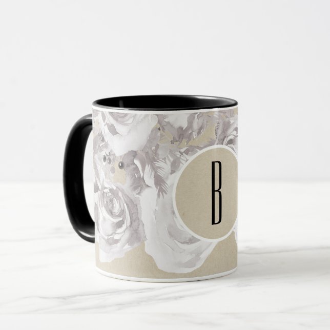White Rustic Winter Roses Shabby Chic Kraft Mug (Front Left)
