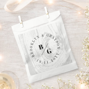 White Rustic Woodgrain Texture Chic Winter Wedding Favour Bags