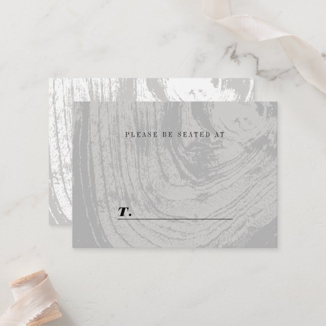 White Rustic Woodgrain Texture Winter Wedding Place Card (Front/Back In Situ)