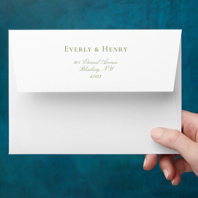 White Sage & Beige Stripes Wedding Return Address Envelope (Hand)