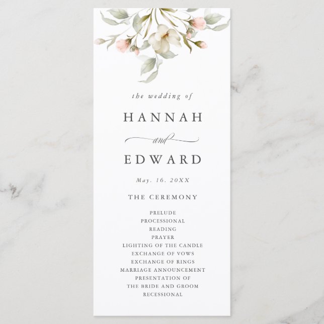 White Sage Blush Elegant Floral Wedding Ceremony Programme (Front)