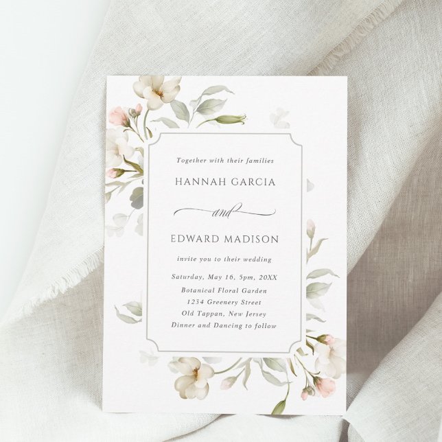White Sage Blush Elegant Floral Wedding Invitation (Creator Uploaded)