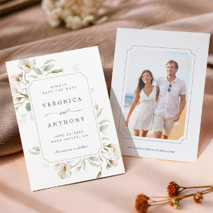 White Sage Blush Elegant Floral Wedding Photo Save The Date