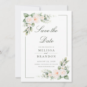 White Sage Blush Elegant Floral Wedding Save The Date