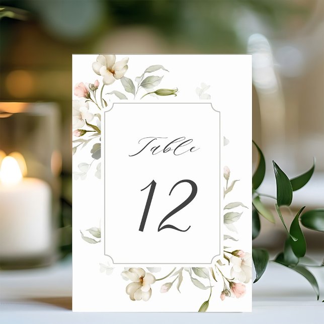 White Sage Blush Elegant Floral Wedding Table Number (Creator Uploaded)