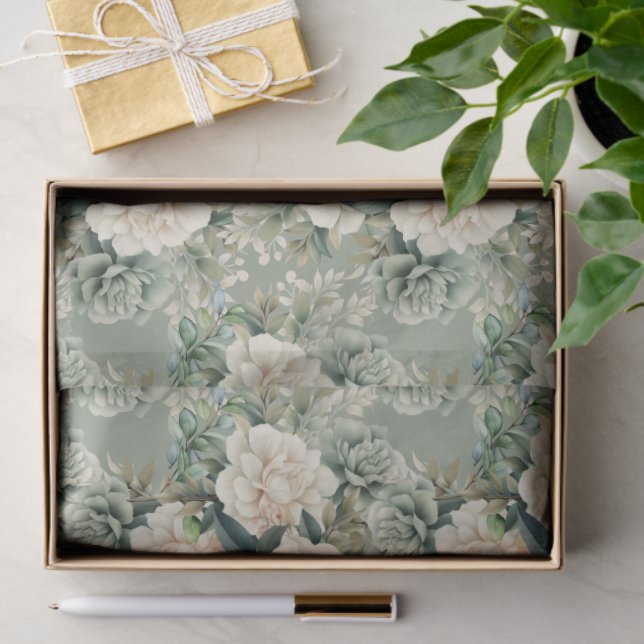White Sage Green Floral Gift Tissue Paper (Gift)