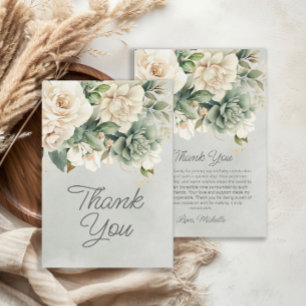 White Sage Green Floral Gold Birthday Thank You Card