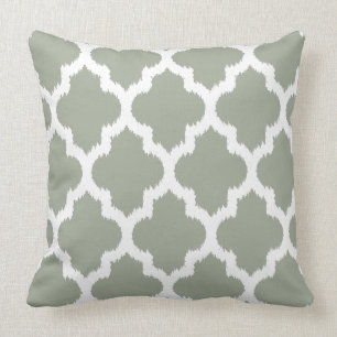 White & Sage Green Quatrefoil Pattern Reversible Cushion