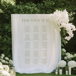 White & Sage Green Wedding Seating Chart Backdrop Tapestry