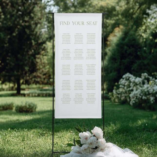 White & Sage Green Wedding Seating Chart Vinil Banner (White & Sage Green Wedding Seating Chart Vinil Banner)