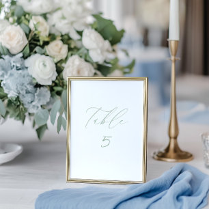 White & Sage Green Wedding Table Number Card