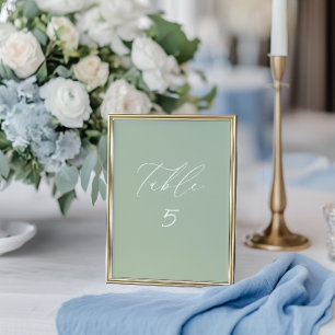 White & Sage Green Wedding Table Number Card