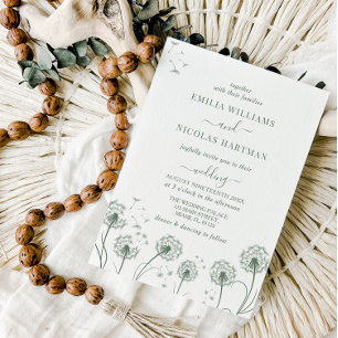 White & Sage Green Wildflower Wedding  Invitation