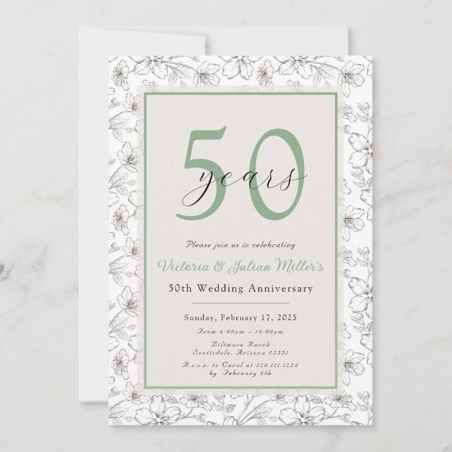 White Sage Wedding Anniversary Invitation (Front)