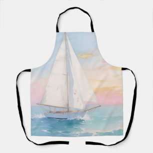 White Sailboat Ocean Glow Apron