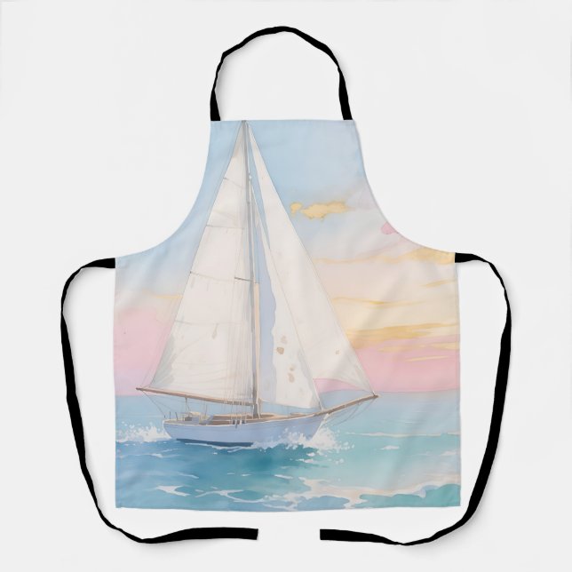 White Sailboat Ocean Glow Apron (Front)