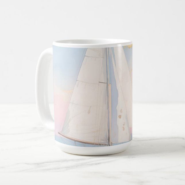 White Sailboat Ocean Glow Coffee Mug (Front Left)