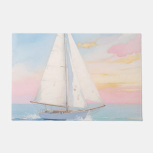 White Sailboat Ocean Glow Doormat