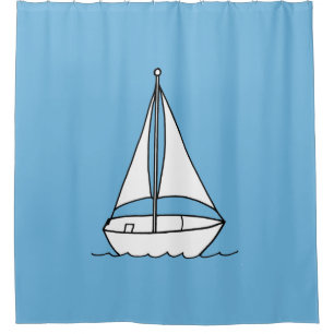 White Sailboat on Blue Shower Curtains