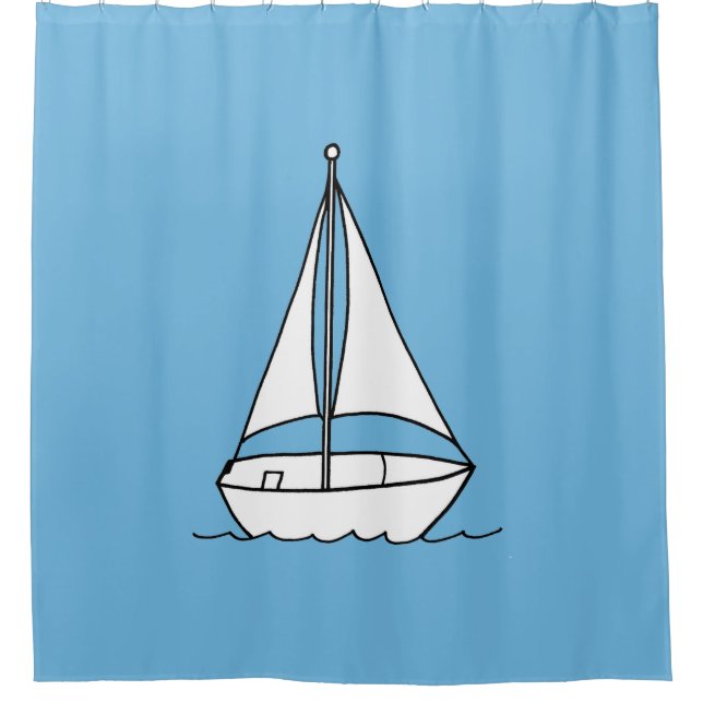 White Sailboat on Blue Shower Curtains (Front)