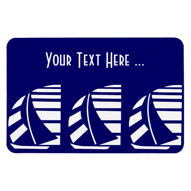 White Sailboats on Blue Deco Custom Flexi Magnet (Horizontal)