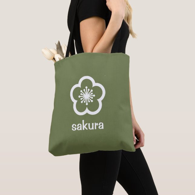 White Sakura Blossom - Olive Tote Bag (Close Up)