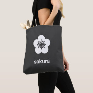 White Sakura Blossom Silhouette - Charcoal Tote Bag