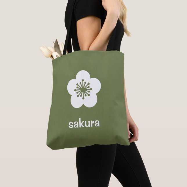 White Sakura Blossom Silhouette - Olive Tote Bag (Close Up)
